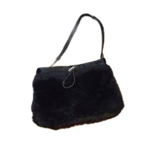 XOXO Black faux fur shoulder bag purse faux leather adjustable strap